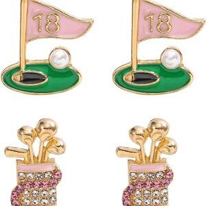 Golf Earrings Studs Brass Copper Stylish Sports Gift Golf Lover Jewelry